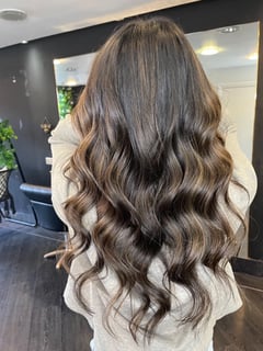 View Women's Hair, Balayage, Hair Color, Brunette, Blonde, Color Correction, Fashion Color, Foilayage, Highlights, Ombré, Hair Length, Long, Blunt, Haircuts, Layered, Beachy Waves, Hairstyles - Maegan Mctiffin , Manchester, NH