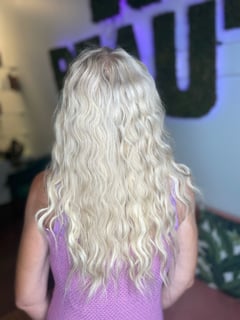 View Blonde, Long Hair (Upper Back Length), Hair Length, Women's Hair, Hair Color, Curls, Hairstyle, Hair Extensions - Amanda Mitchell, Hainesville, IL