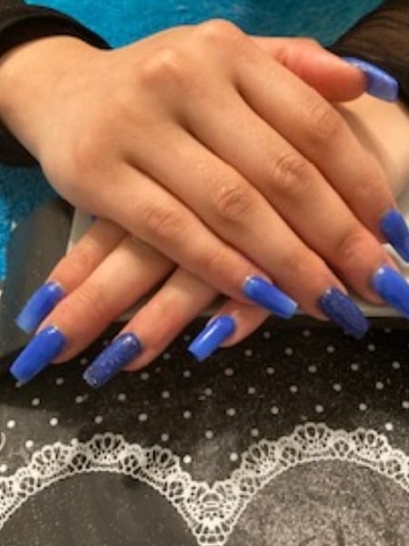 Image of  Nails, Acrylic, Nail Finish, Medium, Nail Length, Blue, Nail Color, Glitter, Square, Nail Shape