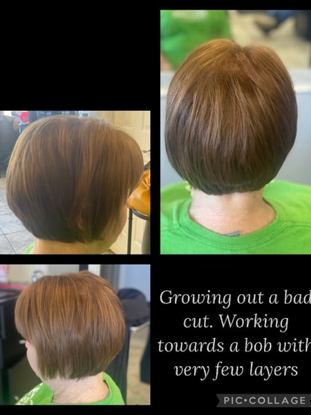 Image of  Haircuts, Bob, Blowout, Hairstyles, Women's Hair, Layered, Hair Length, Short Ear Length, Short Chin Length, Bangs