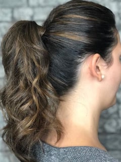 View Women's Hair, Updo, Hairstyles, Bridal, Hair Length, Long, Balayage, Hair Color, Brunette - Michele , Boston, MA