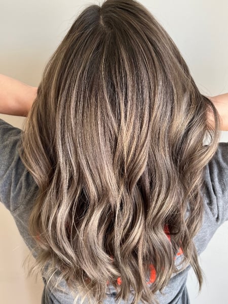 Image of  Haircuts, Women's Hair, Layered, Curly, Hairstyles, Beachy Waves, Highlights, Hair Color, Full Color, Blonde, Balayage, Foilayage, Brunette