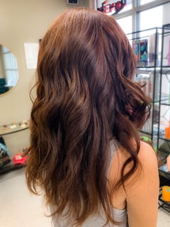 View Hairstyle, Curls, Hair Length, Long Hair (Mid Back Length), Red, Full Color, Hair Color, Women's Hair - Chanah Zrien, Salisbury, MD