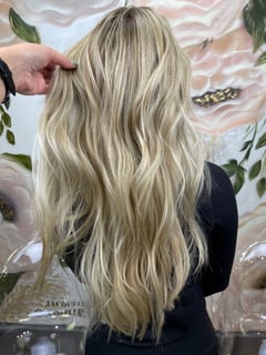 View Women's Hair, Blonde, Hair Color, Highlights, Hair Length, Medium Length, Beachy Waves, Hairstyles - Kasey Castetter, Syracuse, NY