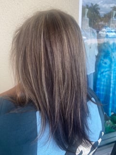 View Women's Hair, Blowout, Hair Color, Black, Blonde, Foilayage, Highlights, Hair Length, Medium Length, Layered, Haircuts, Straight, Hairstyles - Nicole Centeno, Naples, FL