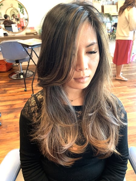 Image of  Haircuts, Women's Hair, Layered, Curly, Bangs, Blowout, Permanent Hair Straightening, Keratin, Beachy Waves, Hairstyles, Curly, Straight, Hair Extensions, Natural, Hair Color, Brunette, Foilayage, Highlights, Full Color, Color Correction, Fashion Color, Ombré, Blonde, Balayage, Hair Length, Long, Shoulder Length, Medium Length, Hair Restoration