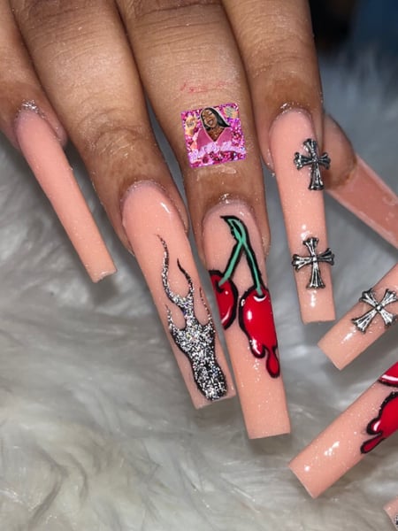 Image of  Nails, Nail Shape, Gel, Nail Finish, Acrylic, Ballerina, Short, Nail Length, Medium, Long, XL, XXL, Nail Art, Nail Style, Accent Nail, Ombré, Stickers, Mix-and-Match, 3D, Hand Painted, Stamps, Color Block, Nail Jewels, French Manicure, Mirrored, Reverse French, Nail Color, Matte, Glitter, Pastel, Manicure, Square, Stiletto, Lipstick, Coffin, Blue, Green, Beige, Glass, Metallic, Light Green, Neon, Gold, Clear, Brown, Orange, Red, Black, Pink, Purple, Yellow, White