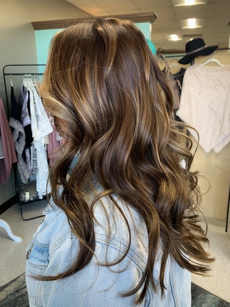 Image of  Women's Hair, Hair Color, Balayage, Brunette, Foilayage, Full Color, Long, Hair Length, Curly, Hairstyles
