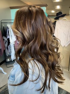 View Brunette Hair, Balayage, Women's Hair, Hair Color, Hairstyle, Curls, Hair Length, Long Hair (Mid Back Length), Full Color, Foilayage - Chanah Zrien, Salisbury, MD