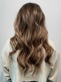 View Foilayage, Highlights, Long Hair (Mid Back Length), Hair Length, Layers, Haircut, Beachy Waves, Hairstyle, Curls, Hair Extensions, Women's Hair, Hair Color, Balayage, Blonde, Brunette Hair - Charlene Arntson, Brier, WA