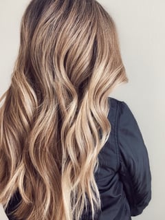 View Women's Hair, Hair Color, Balayage, Blonde, Foilayage, Highlights, Long, Hair Length, Curly, Haircuts, Layered, Beachy Waves, Hairstyles, Protective - brooke & courtney, Tampa, FL