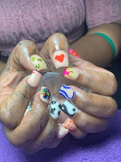 View Short, Nails, Nail Art, Nail Style, Mix-and-Match, Hand Painted, Matte, Nail Color, White, Beige, Neon - Kemi Oduneye, Merrillville, IN