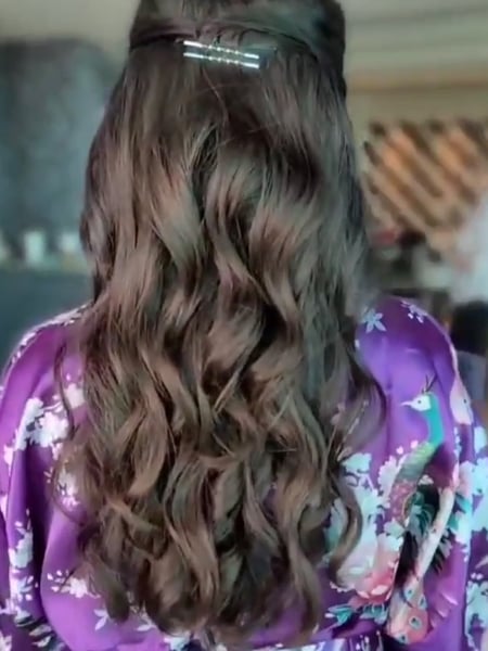 Image of  Women's Hair, Brunette, Hair Color, Long Hair (Mid Back Length), Hair Length , Haircut , Beachy Waves, Hairstyle, Bridal