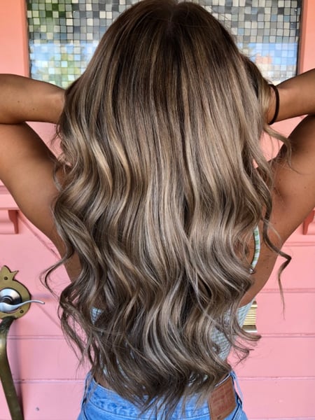Image of  Women's Hair, Blowout, Hair Color, Balayage, Blonde, Hair Length, Long Hair (Upper Back Length), Hairstyle, Beachy Waves