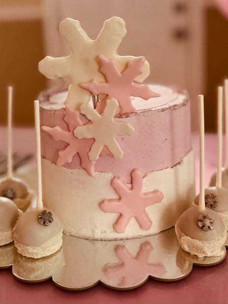 Image of  Cakes, Occasion, Baby Shower, Color, Gold, Pink, White, Theme, Movies