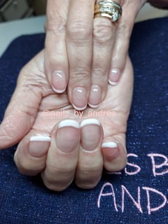 View Nails, Manicure, Acrylic, Nail Finish, Gel, Short, Nail Length, Clear, Nail Color, Oval, Nail Shape, White, Pink, French Manicure, Nail Style - Andrea Cox, Hephzibah, GA