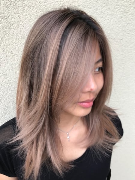 Image of  Women's Hair, Blowout, Hair Color, Color Correction, Fashion Color, Balayage, Foilayage, Ombré, Hair Length, Shoulder Length, Haircuts, Layered, Straight, Hairstyles, Keratin, Permanent Hair Straightening, Hair Restoration
