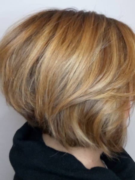 Image of  Women's Hair, Blonde, Hair Color, Highlights, Full Color, Short Ear Length, Hair Length, Short Chin Length, Shoulder Length, Bob, Haircuts