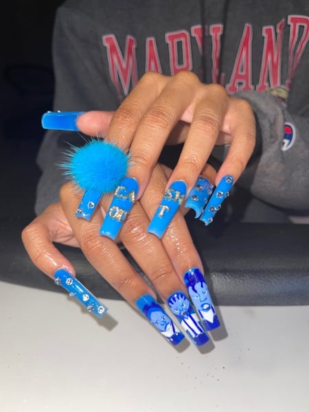 Image of  Nails, XL, Nail Length, Blue, Nail Color, Hand Painted, Nail Style, Nail Jewels, Nail Art, Square, Nail Shape, Accent Nail