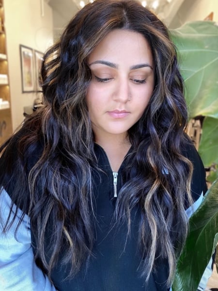Image of  Women's Hair, Balayage, Hair Color, Brunette, Foilayage, Highlights, Beachy Waves, Hairstyles, Hair Extensions