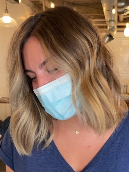 Image of  Women's Hair, Blowout, Hair Color, Balayage, Blonde, Brunette, Color Correction, Foilayage, Full Color, Highlights, Ombré, Hair Length, Short Ear Length, Short Chin Length, Shoulder Length, Medium Length, Long, Haircuts, Bob, Blunt