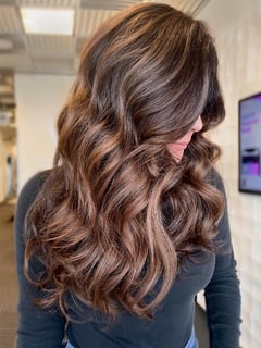 View Layered, Haircuts, Women's Hair, Blowout, Hair Extensions, Hairstyles, Balayage, Hair Color, Brunette, Foilayage, Long, Hair Length - Christine Frank , Spring, TX