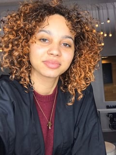 View Curls, Women's Hair, Hair Color, Highlights, Shoulder Length Hair, Hair Length, Curly, Haircut, Layers, Hairstyle - Lydia Gonzalez, New York, NY
