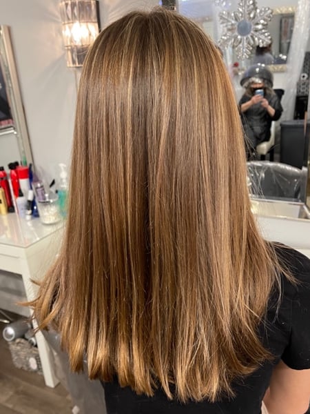 Image of  Women's Hair, Hair Color, Balayage, Brunette, Full Color, Foilayage, Highlights, Long, Hair Length