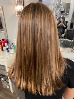 View Women's Hair, Hair Color, Balayage, Brunette, Full Color, Foilayage, Highlights, Long, Hair Length - Demitra Galluzzo, Oceanside, NY