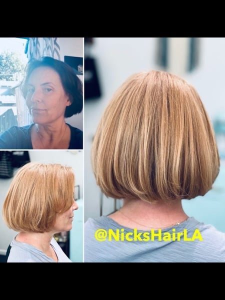 Image of  Short Chin Length, Hair Length, Women's Hair, Bob, Haircuts, Color Correction, Hair Color, Full Color, Blonde, Blowout, Hairstyles