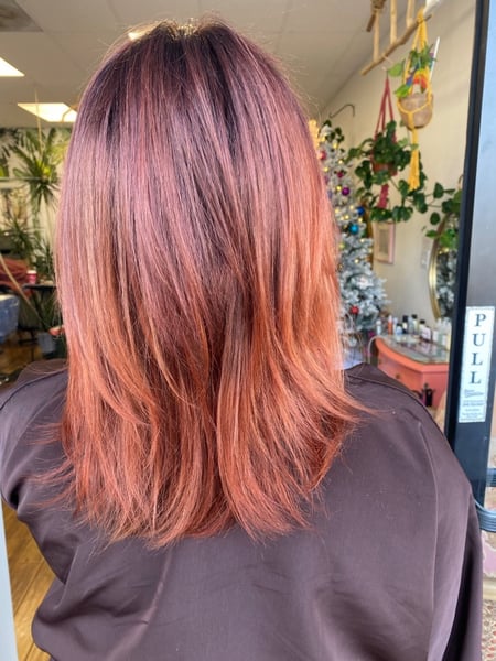 Image of  Haircuts, Women's Hair, Layered, Blunt, Bangs, Curly, Permanent Hair Straightening, Blowout, Keratin, Hairstyles, Straight, Red, Hair Color, Foilayage, Highlights, Full Color, Color Correction, Fashion Color, Balayage, Hair Length, Long, Short Ear Length, Pixie, Short Chin Length, Shoulder Length, Medium Length, Hair Restoration