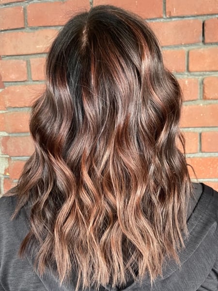 Image of  Women's Hair, Blowout, Hair Color, Balayage, Full Color, Highlights, Hair Length, Shoulder Length, Haircuts, Layered, Blunt, Hairstyles, Beachy Waves