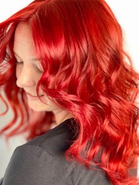 Image of  Women's Hair, Fashion Color, Hair Color, Red, Medium Length, Hair Length, Beachy Waves, Hairstyles