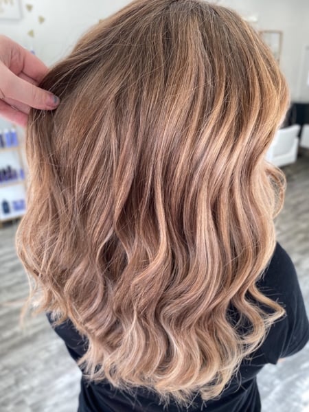 Image of  Women's Hair, Blowout, Hair Color, Balayage, Blonde, Brunette, Foilayage, Highlights, Long, Hair Length, Haircuts, Layered, Hairstyles, Beachy Waves, Curly