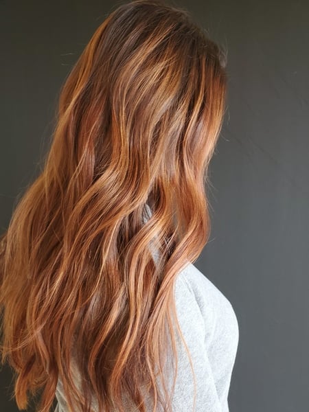 Image of  Women's Hair, Hair Color, Balayage, Blonde, Brunette, Foilayage, Highlights, Red, Long, Hair Length, Beachy Waves, Hairstyles