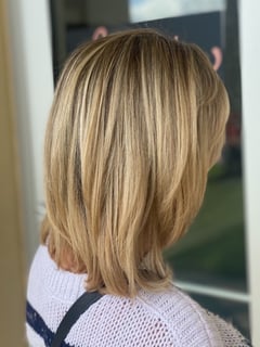 View Women's Hair, Blowout, Hair Color, Blonde, Highlights, Foilayage, Shoulder Length, Hair Length, Layered, Haircuts, Straight, Hairstyles, Permanent Hair Straightening - Nicole Centeno, Naples, FL