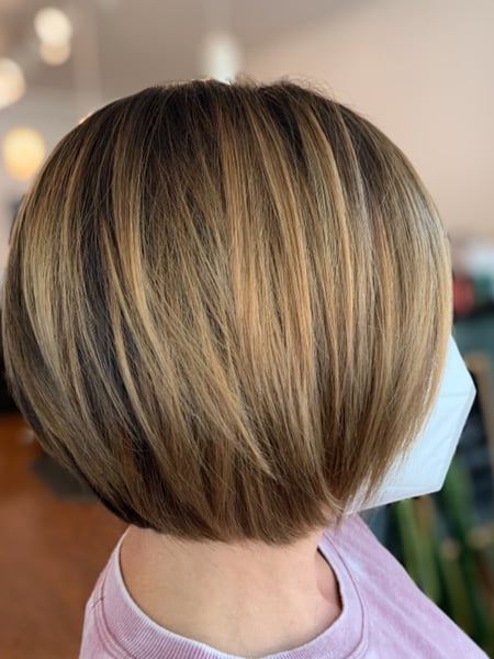 Image of  Women's Hair, Blowout, Hair Color, Balayage, Blonde, Brunette, Full Color, Foilayage, Ombré, Hair Length, Short Chin Length, Haircuts, Bob, Layered, Hairstyles, Straight