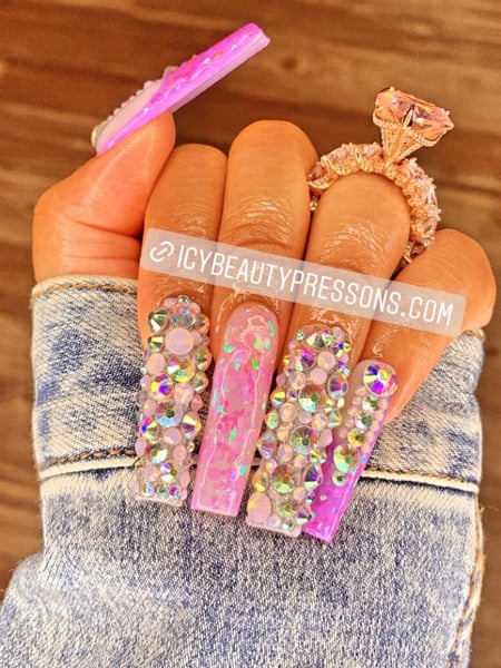 Image of  Nail Length, Nails, Medium, Long, Short, XXL, Jewels, Nail Style, Pink, Nail Color, Purple, Blue, Beige, Clear, Brown, Orange, Red, Glitter, Yellow, Black, Matte, White, Gel, Nail Finish, Acrylic, Stiletto, Nail Shape, Square, Coffin, Ballerina