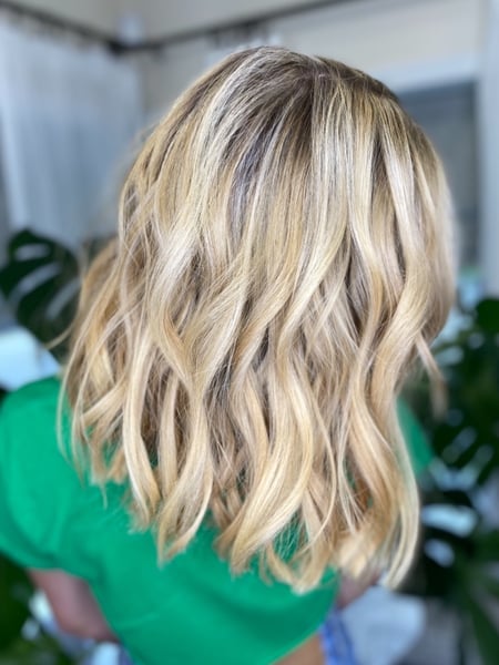 Image of  Women's Hair, Blowout, Hair Color, Blonde, Highlights, Balayage, Beachy Waves, Hairstyles