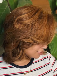 View Women's Hair, Hair Color, Color Correction, Foilayage, Shoulder Length, Hair Length, Haircuts, Layered, Hairstyles, Natural, Curly, 3C, Hair Texture, 4A, Silk Press, Permanent Hair Straightening - Lay’la Zhané, Euless, TX