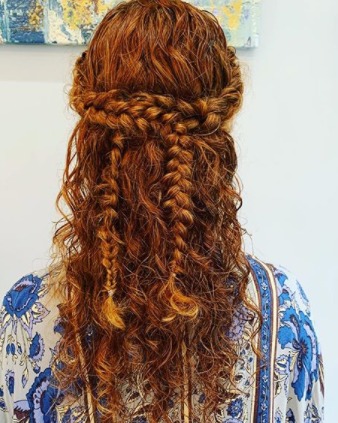 Image of  Women's Hair, Hair Color, Red, Long Hair (Mid Back Length), Hair Length, Curly, Haircut, Braid (Boho Chic), Hairstyle