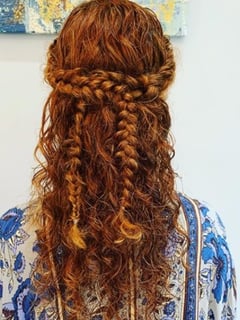 View Women's Hair, Hairstyle, Braid (Boho Chic), Haircut, Curly, Hair Length, Long Hair (Mid Back Length), Red, Hair Color - Rebekah , Seattle, WA