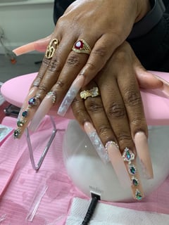 View Nails, Nail Art, Jewels, Square, Nail Shape, Nail Style, Ombre, Nail Color, Beige, XL, Nail Length, Long, Nail Finish, Acrylic - Aaliyah Butler, 