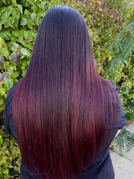 Image of  Women's Hair, Hair Color, Black, Fashion Color, Ombré, Red, Long, Hair Length, Natural, Hairstyles, Straight