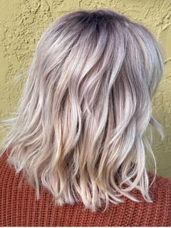 View Layered, Haircuts, Women's Hair, Blowout, Curly, Hairstyles, Beachy Waves, Silver, Hair Color, Full Color, Color Correction, Fashion Color, Blonde, Hair Length, Shoulder Length - Nelle Churchill, Penngrove, CA