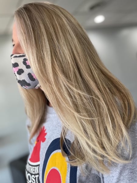 Image of  Women's Hair, Hair Color, Balayage, Foilayage, Color Correction, Blonde, Highlights, Long Hair (Upper Back Length), Hair Length