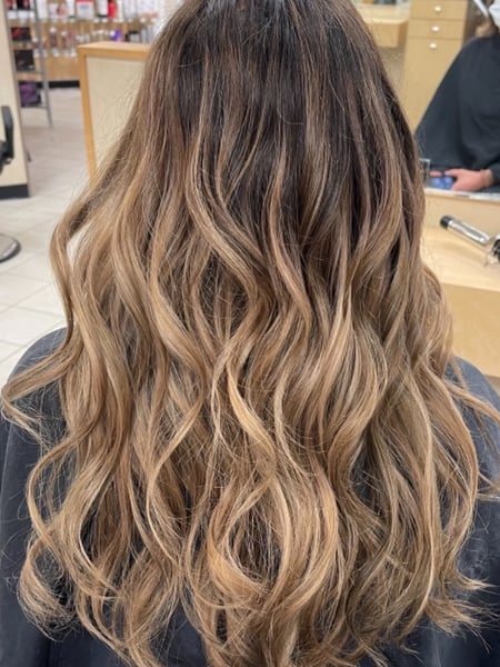 Image of  Women's Hair, Balayage, Hair Color, Blonde, Brunette, Color Correction, Foilayage, Long, Hair Length, Layered, Haircuts, Beachy Waves, Hairstyles, Curly, Hair Restoration
