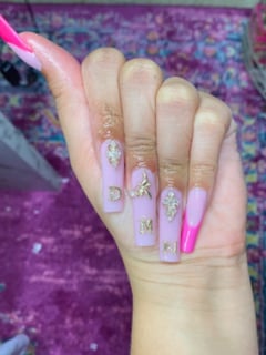 View Nail Color, Pink, Hand Painted, Nail Length, Long, Nail Finish, Acrylic, French Manicure, Accent Nail, Square, Nail Shape, Nail Style, Nails, Nail Jewels - Shanice Rhodes, Hampton, VA