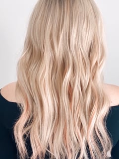 View Women's Hair, Blonde, Hair Color, Highlights, Fashion Color, Long, Hair Length, Layered, Haircuts, Beachy Waves, Hairstyles - Chloe Thomas, Los Angeles, CA