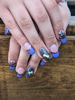 View Nails, Gel, Nail Finish, Medium, Nail Length, Black, Nail Color, Glitter, White, Purple, Red, Hand Painted, Nail Style, French Manicure, Nail Art, Coffin, Nail Shape - Galaxie Pendleton, Ames, IA